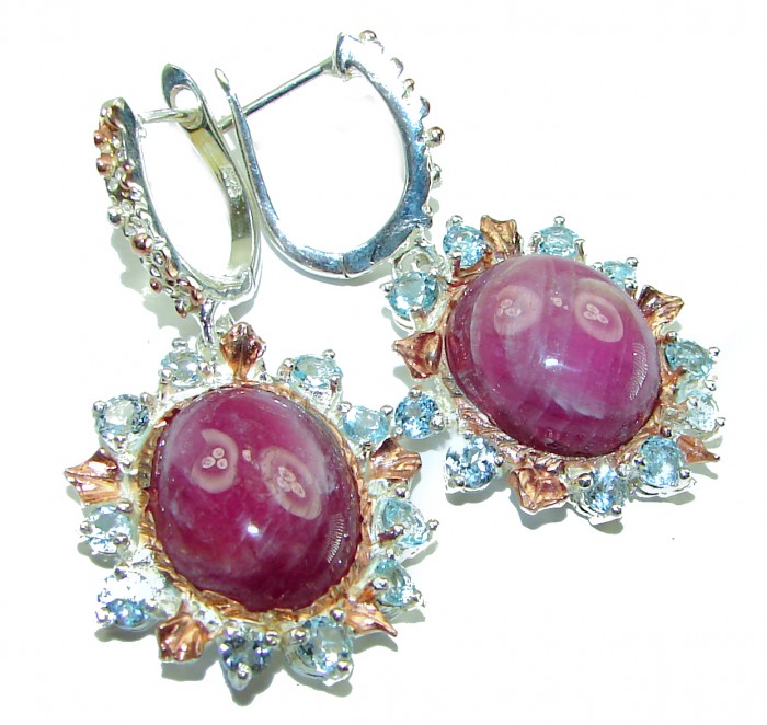 Scarlet Starlight Authentic Star Ruby .925 Sterling Silver handcrafted Statement earrings