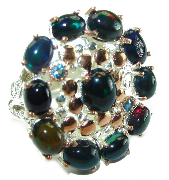 Genuine 19.9 carat Black Opal 18K Gold over .925 Sterling Silver handmade Ring size 7 - video