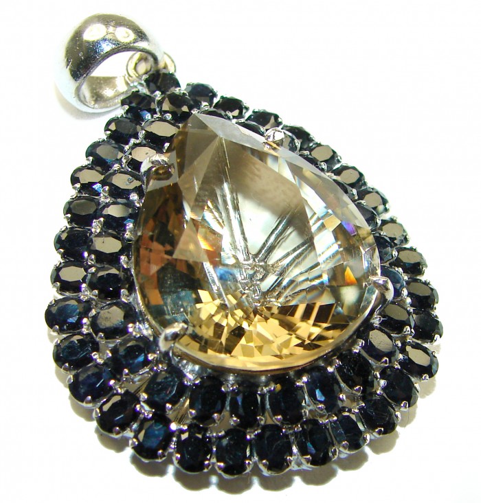 Luxurious 45.5 carat Fancy Smoky Topaz Sapphire .925 Sterling Silver handmade Pendant