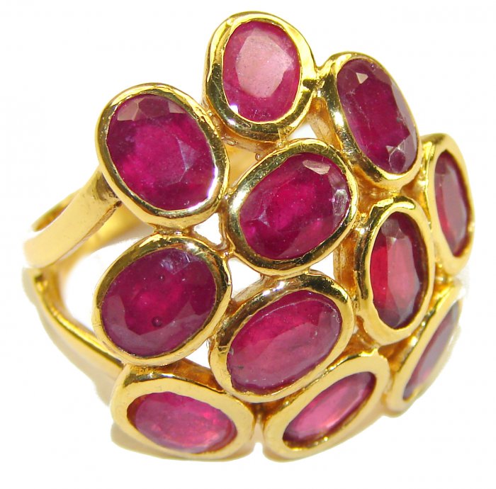 The Crimson Flame 33.5 CARAT Ruby 24K Gold over .925 Sterling Silver handcrafted Ring Statement Ring s. 7 3/4 - video