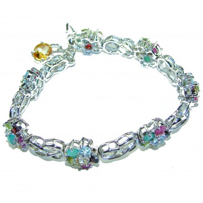 Luxurious Floral design Authentic Ruby Emerald .925 Sterling Silver handcrafted Statement Bracelet