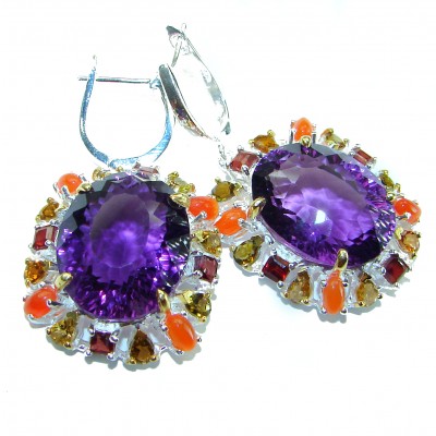 Beatrice - Dramatic design 36.8 carat Amethyst .925 Sterling Silver Handcrafted Statement earrings