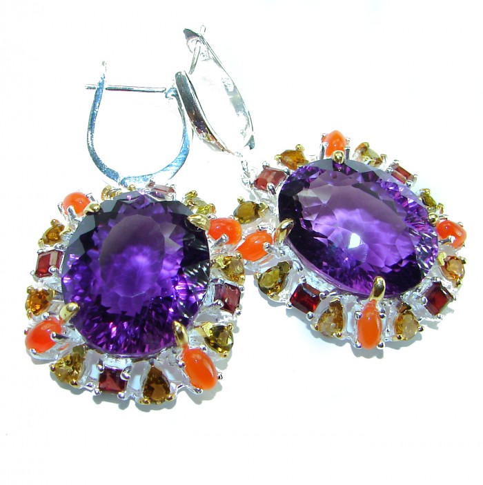 Beatrice - Dramatic design 36.8 carat Amethyst .925 Sterling Silver Handcrafted Statement earrings