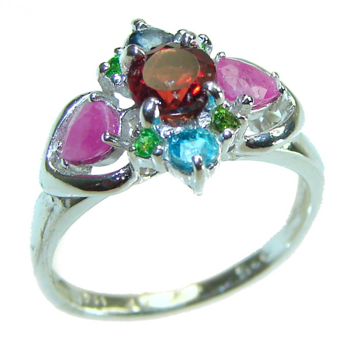 Blooming Rose Authentic 1.9 carat Garnet .925 Sterling Silver handcrafted Ring size 6