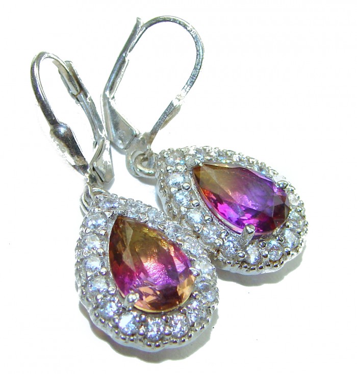 6.2 carat Ametrine .925 Sterling Silver entirely handmade earrings