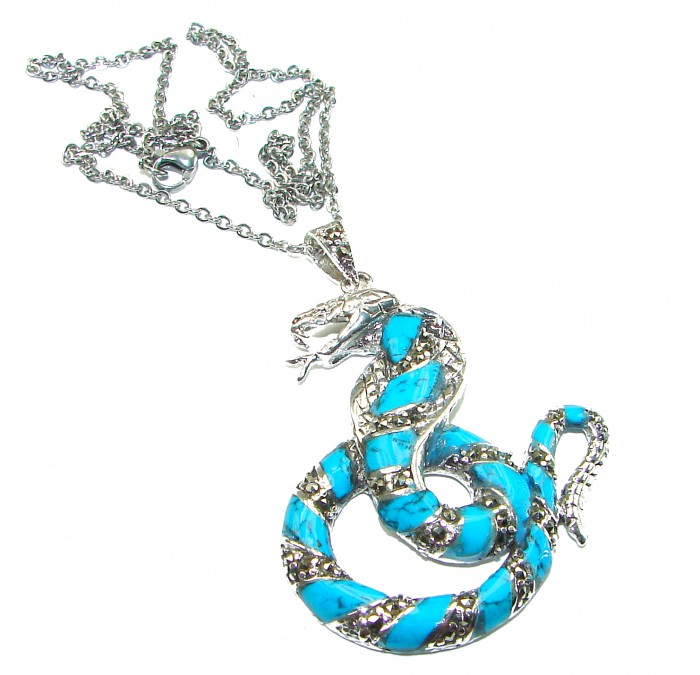 Boa snake Genuine inlay Turquoise Marcasite .925 Sterling Silver handmade handcrafted Necklace
