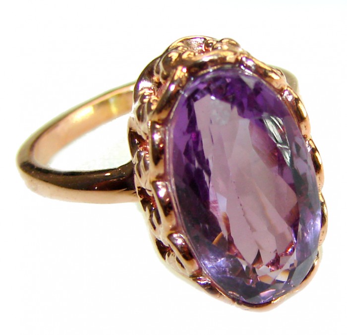 Dramatic design 15.8 carat Amethyst 18K Rose Gold over .925 Sterling Silver Handcrafted Ring size 9 1/2