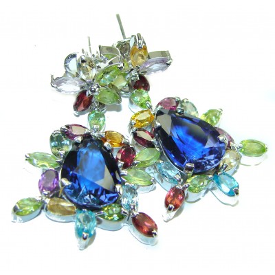 Splendid 12.5 carat London Blue Topaz .925 Sterling Silver Handcrafted Earrings