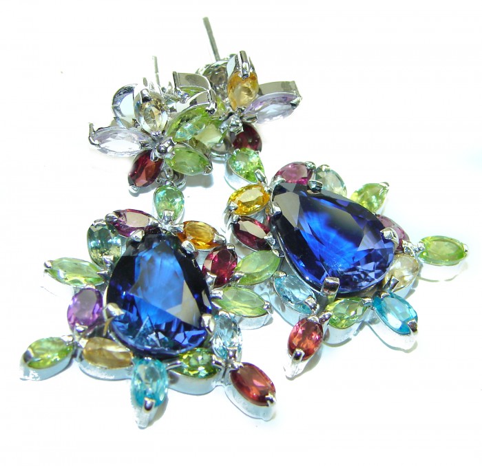 Splendid 12.5 carat London Blue Topaz .925 Sterling Silver Handcrafted Earrings
