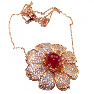 Bella Rosa authentic 8.9 carat Ruby White Sapphire 18K Gold over .925 Sterling Silver handcrafted Statement Necklace