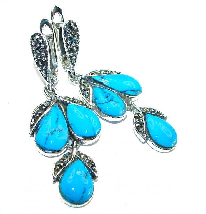 Great authentic inlay Turquoise .925 Sterling Silver handcrafted Earrings