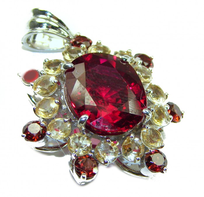 10.5 carat Red Topaz .925 Sterling Silver handmade pendant