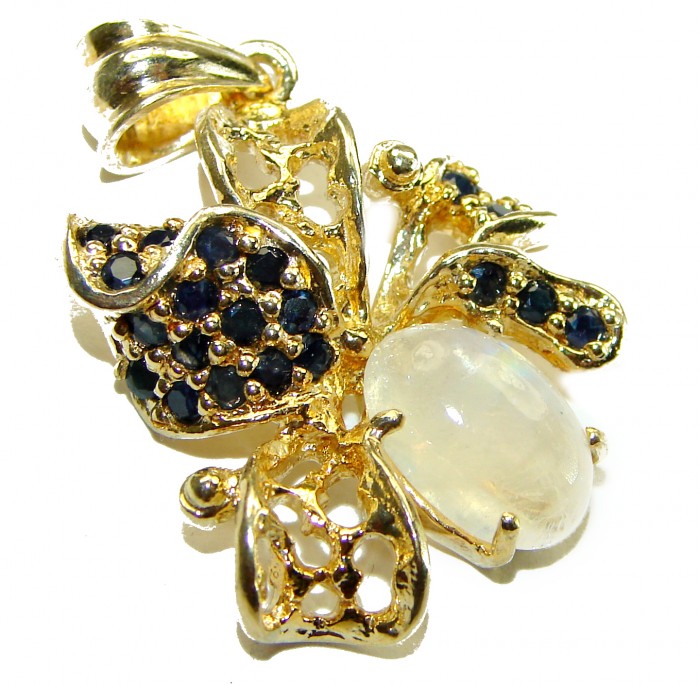 Genuine Rainbow Moonstone 14k Gold over .925 Sterling Silver handcrafted pendant