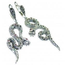 Snakes natural Sapphire marcasite .925 Sterling Silver Earrings