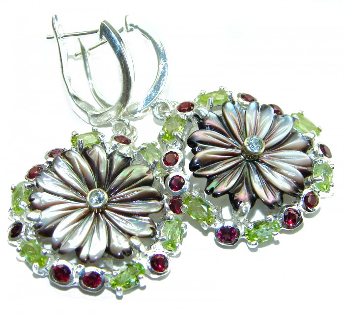 Black Orchid Genuine Rainbow Abalone black rhodium over .925 Sterling Silver handmade earrings