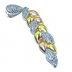 White Topaz 3 tones .925 Sterling Silver handcrafted Pendant