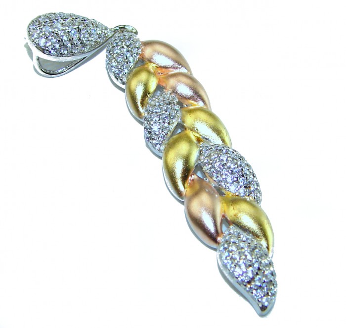 White Topaz 3 tones .925 Sterling Silver handcrafted Pendant