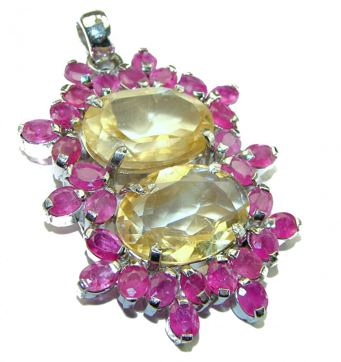 Monica 10.8 carat Citrine Ruby .925 Sterling Silver handmade Statement pendant