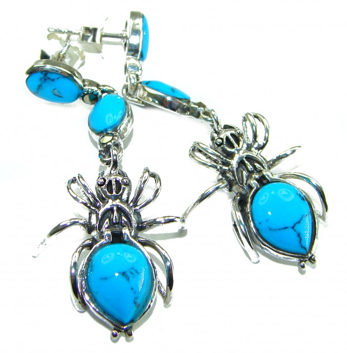 Spiders Natural Turquoise .925 Sterling Silver handmade stud earrings