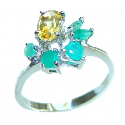 Authentic 1.8 carat Citrine Emerald .925 Sterling Silver handmade Cocktail Ring s. 8 1/4