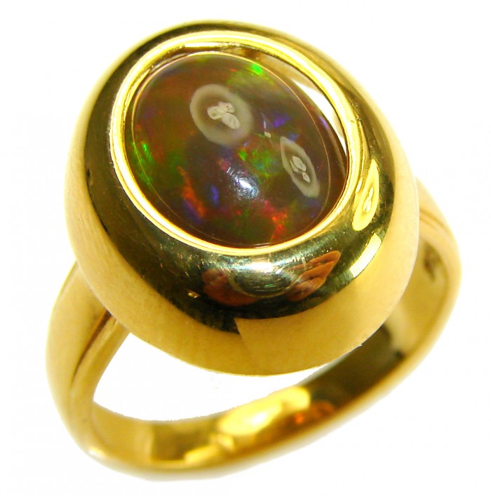 A Milky Way Genuine 7.9 carat Black Opal 18K Gold over .925 Sterling Silver handmade Ring size 7
