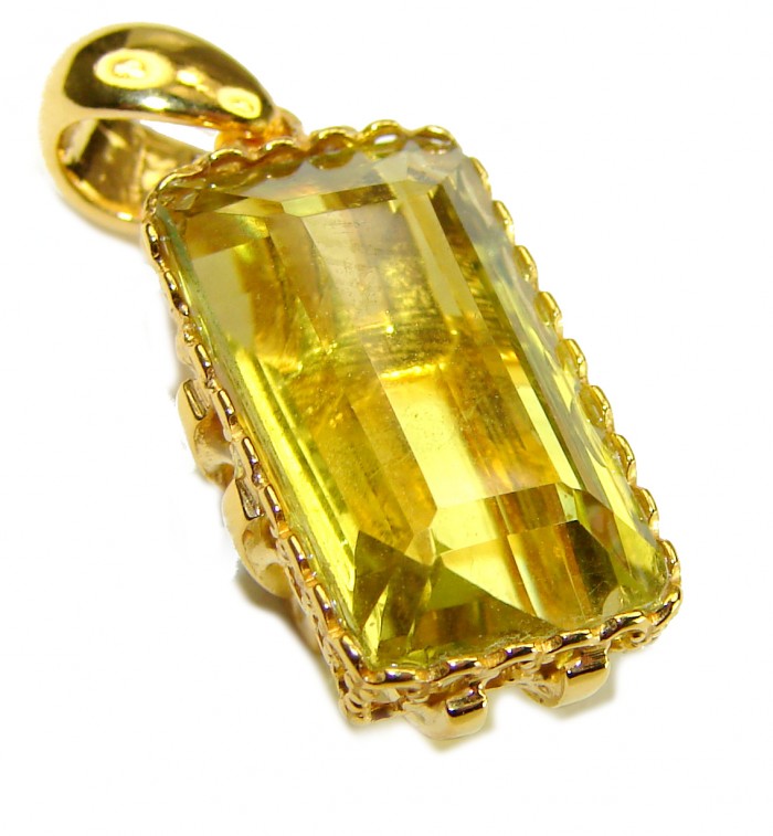 12.3 carat Lemon Quartz 14K Gold over .925 Sterling Silver handcrafted pendant
