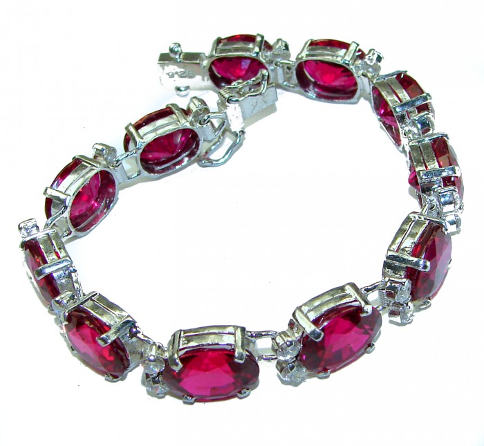 Incredible design authentic 65.5 carat Red Topaz .925 Sterling Silver handmade Bracelet