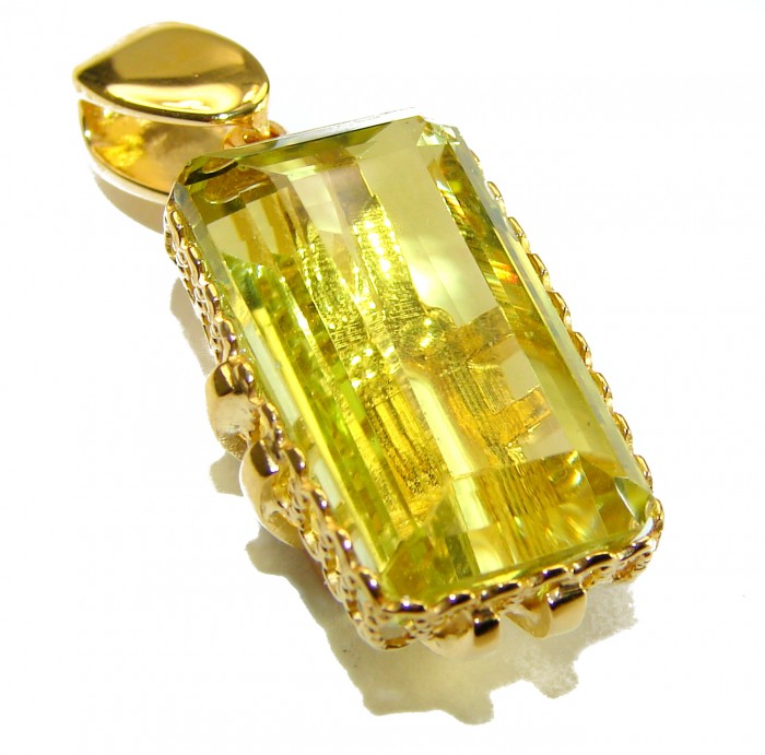 12.3 carat Lemon Quartz 14K Gold over .925 Sterling Silver handcrafted pendant