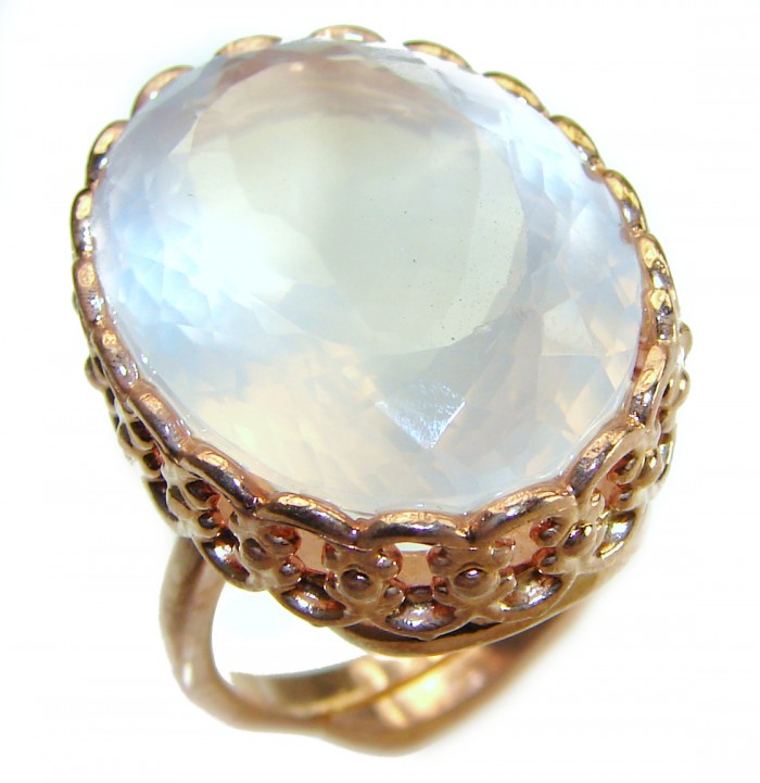 Oversized Authentic 34.5 carat Brazilian Rose Quartz 14k Gold over .925 Sterling Silver incredible Ring size 8 adjustable