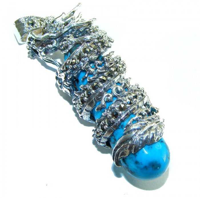 Wild Dragon Turquoise .925 Sterling Silver handmade Pendant - video