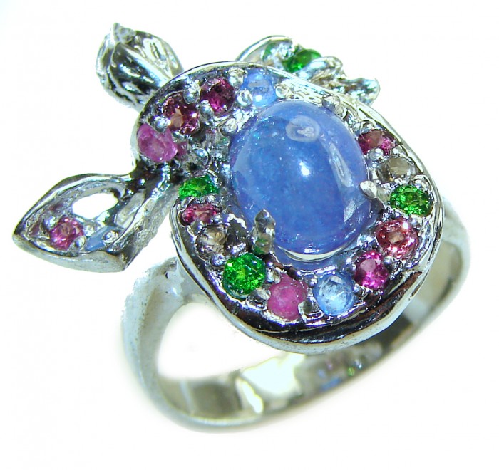 Luxurious 3.8 carat Natural Tanzanite Tourmaline .925 Sterling Silver handmade Ring size 9