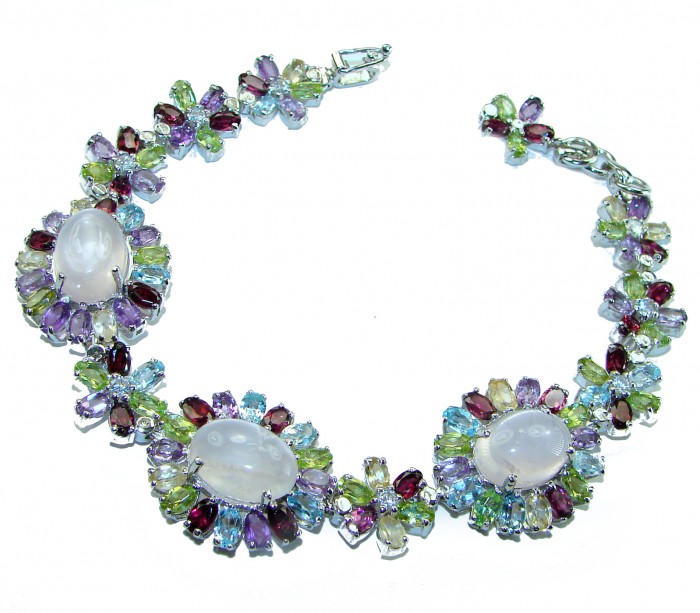 Blooming Garden Natural 55.2 carat Rose Quartz 14K .925 Sterling Silver handmade Bracelet