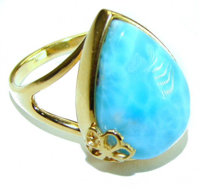Precious authentic Larimar 18K Gold over .925 Sterling Silver handmade ring size 9 1/4