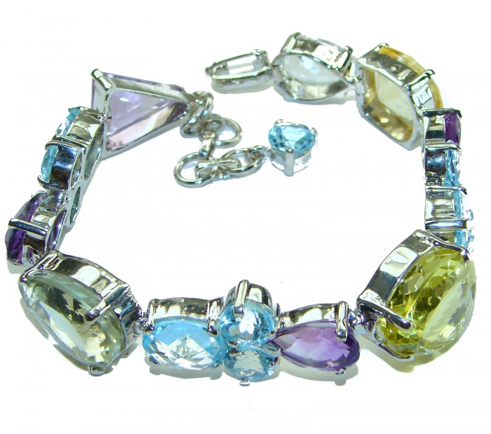 Striking Beauty Natural 128.5 carat Multigem .925 Sterling Silver handcrafted Statement Bracelet