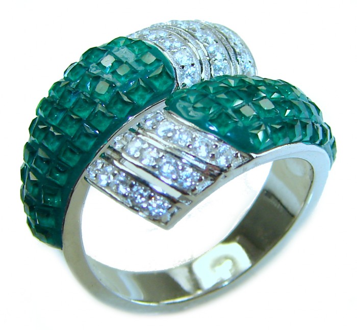 Authentic Emerald .925 Sterling Silver handmade Statement Ring size 6 1/2