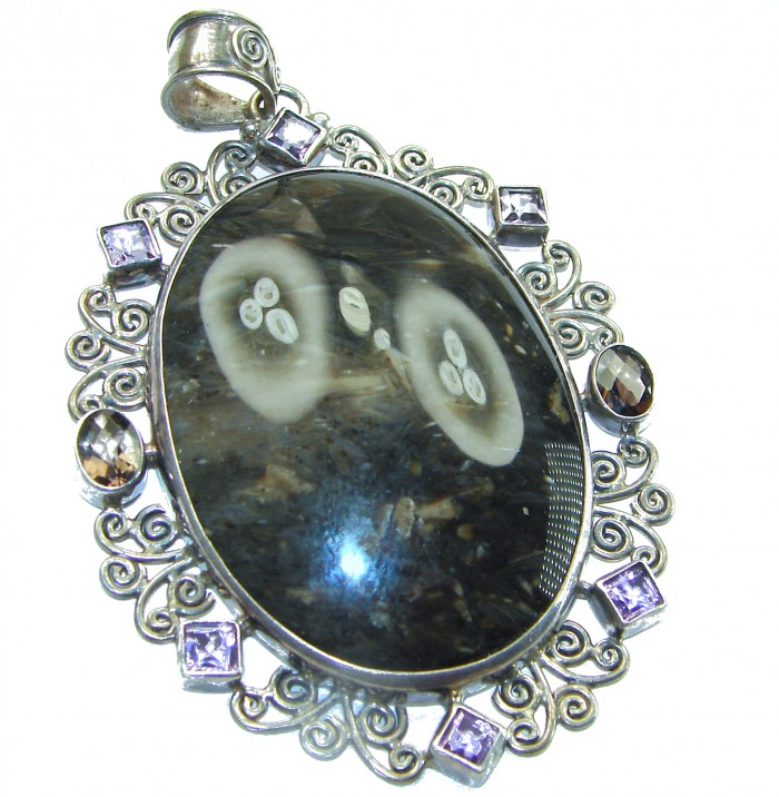 Genuine large Silky Black Pietersite .925 Sterling Silver handmade pendant