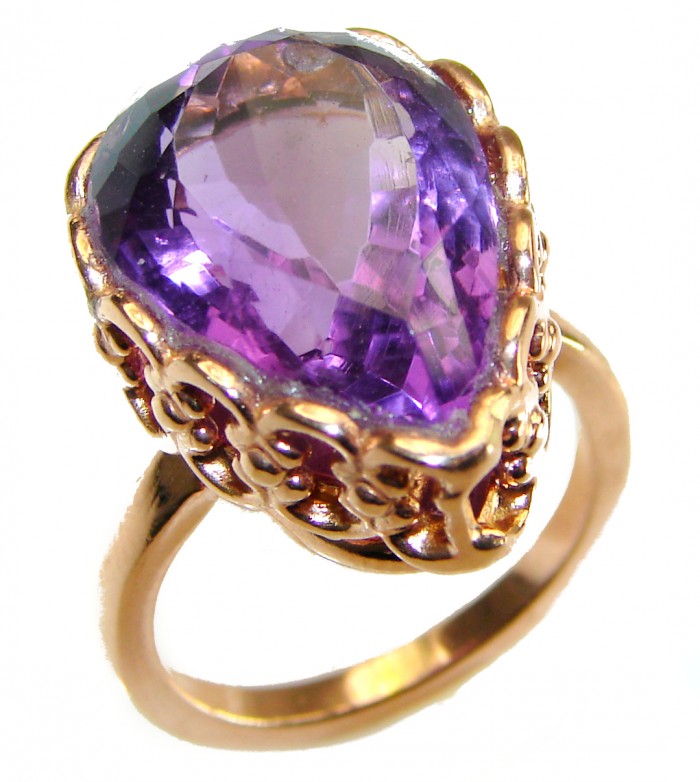 Dramatic design 8.8 carat Amethyst 14K Gold over .925 Sterling Silver Handcrafted Ring size 7
