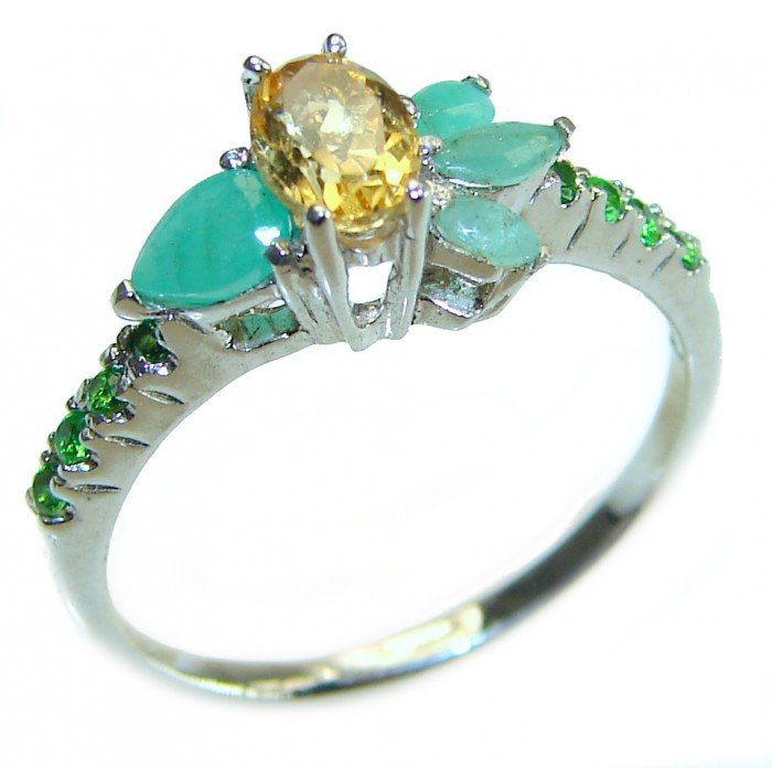 Delux Authentic 1.2 carat Citrine Emerald .925 Sterling Silver handmade Cocktail Ring s. 8 1/4