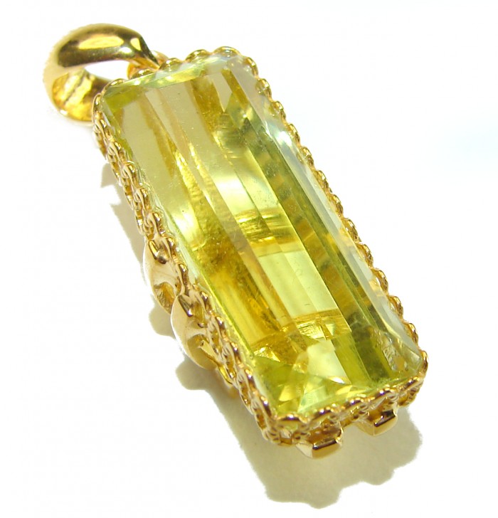 12.3 carat Lemon Quartz 14K Gold over .925 Sterling Silver handcrafted pendant
