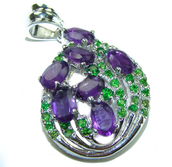 Vintage Design 12.6 carat Amethyst Emerald .925 Sterling Silver handcrafted Pendant