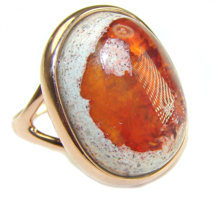 Bonfire Night best quality 12.5 carat Mexican Opal 14K Rose Gold over .925 Sterling Silver handmade ring 8