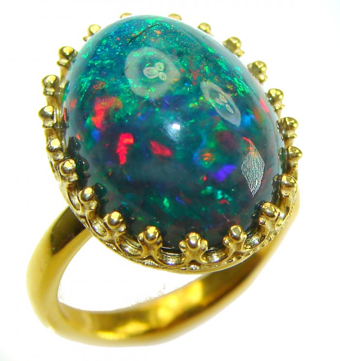 A COSMIC POWER Genuine 20.5 carat Black Opal 18K Gold over .925 Sterling Silver handmade Ring size 6 - video