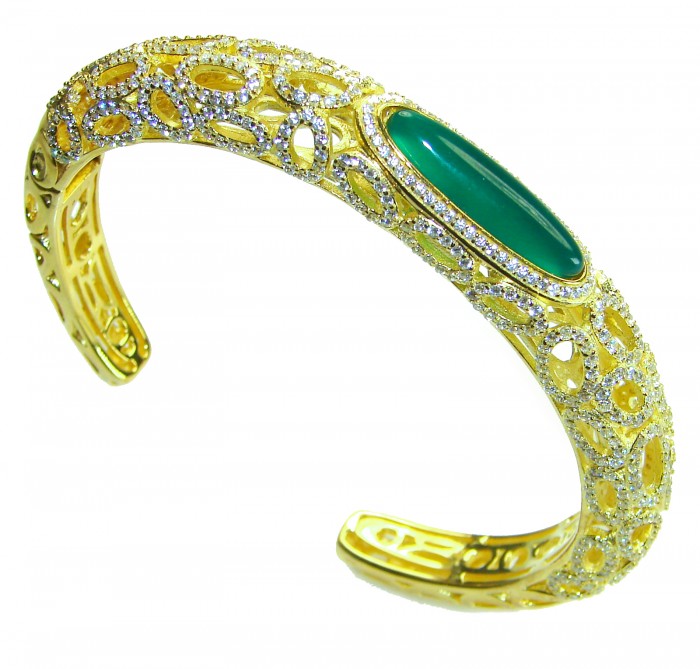 Luxurious Genuine 11.5 carat Jade White Sapphire 14K Gold over .925 Sterling Silver handmade Bracelet