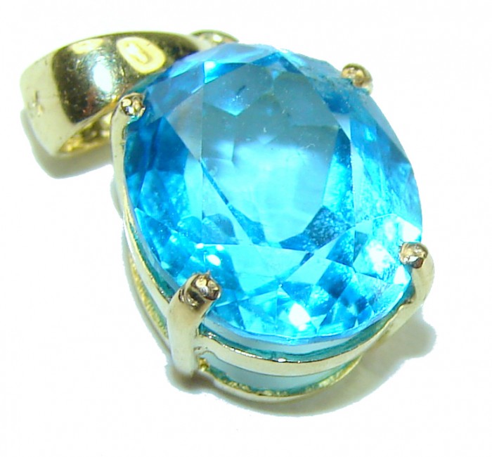Precious REAL 14K yellow Gold genuine 4.87 carat Swiss Blue Topaz Pendant