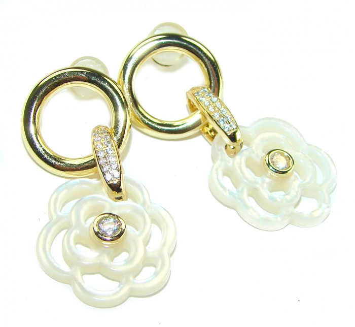 Genuine Blister Pearl 0.3 carat lab grown Diamond 18K Gold over .925 Sterling Silver handcrafted Statement Earrings