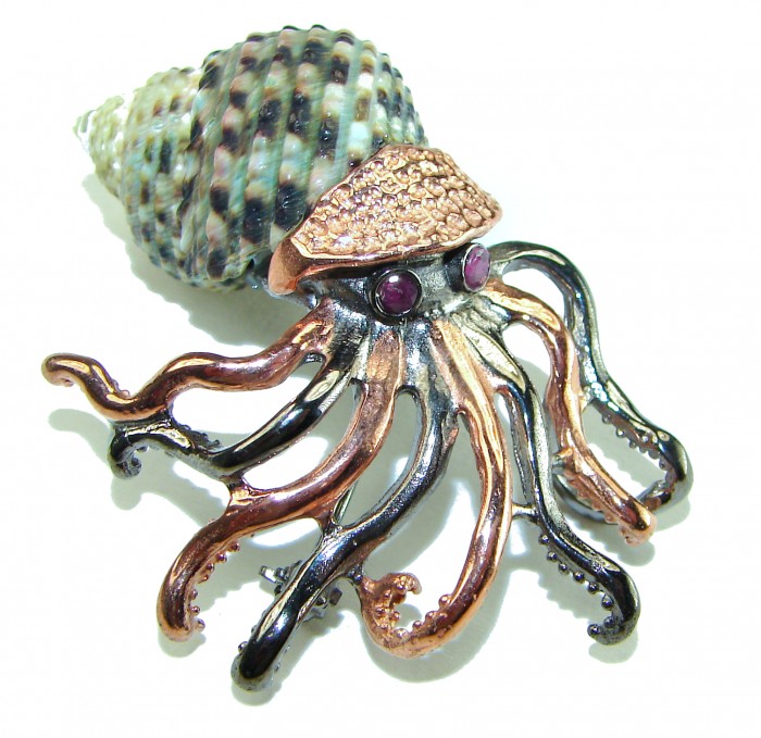 Octopus Ammonite 14K Rose Gold over .925 Sterling Silver handcrafted Brooch Pendant