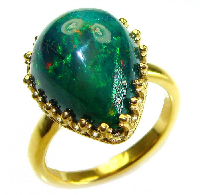 A COSMIC POWER Genuine 15.2 carat Black Opal 18K Gold over .925 Sterling Silver handmade Ring size 8