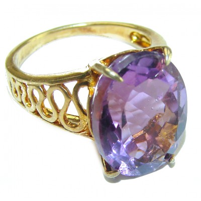 Dramatic design 8.8 carat Amethyst 14K Gold over .925 Sterling Silver Handcrafted Ring size 7