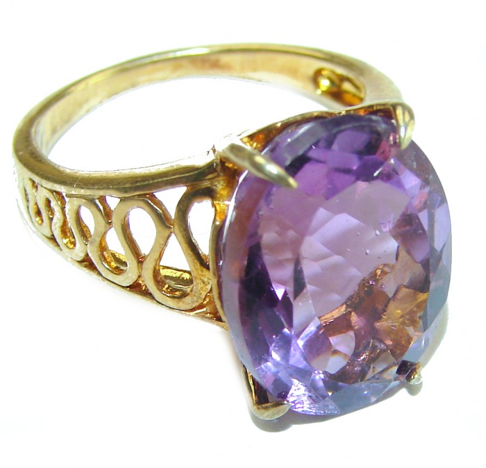 Dramatic design 8.8 carat Amethyst 14K Gold over .925 Sterling Silver Handcrafted Ring size 7