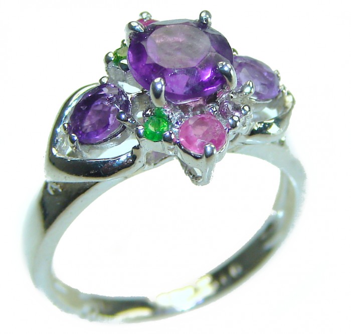Stephani 1.4 carat African Amethyst Pink Tourmaline .925 Sterling Silver Handcrafted Ring size 5
